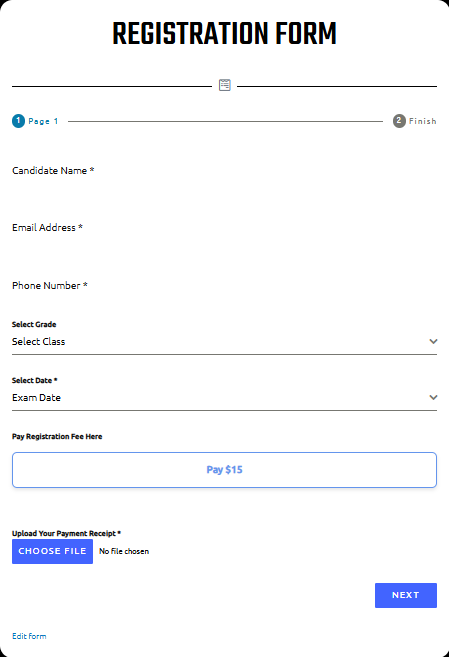 Screenshot of Registration Form